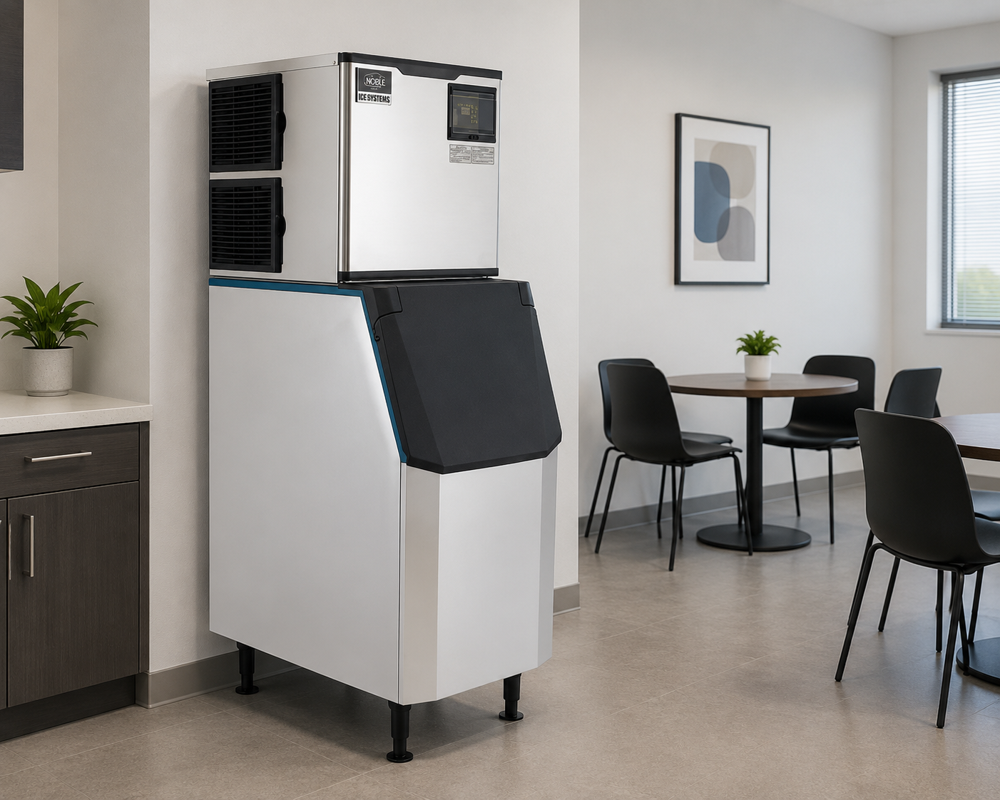 Commercial ice machine for office breakroom or pantry setup